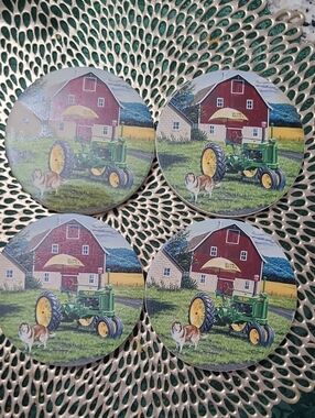 Vintage Green Tractor Barn Coasters
